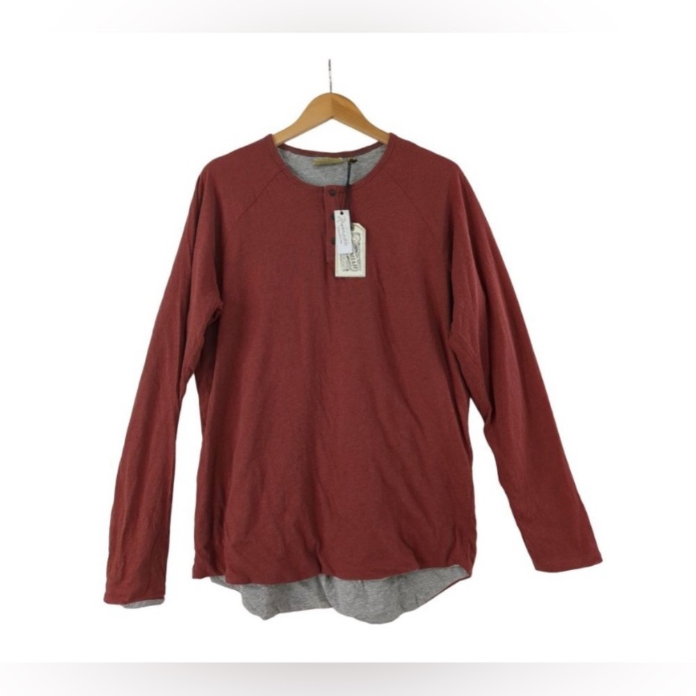 Jeremiah Reversible Henley Mens Medium 2 In 1 Double Duty Brick Red/Gray NWT